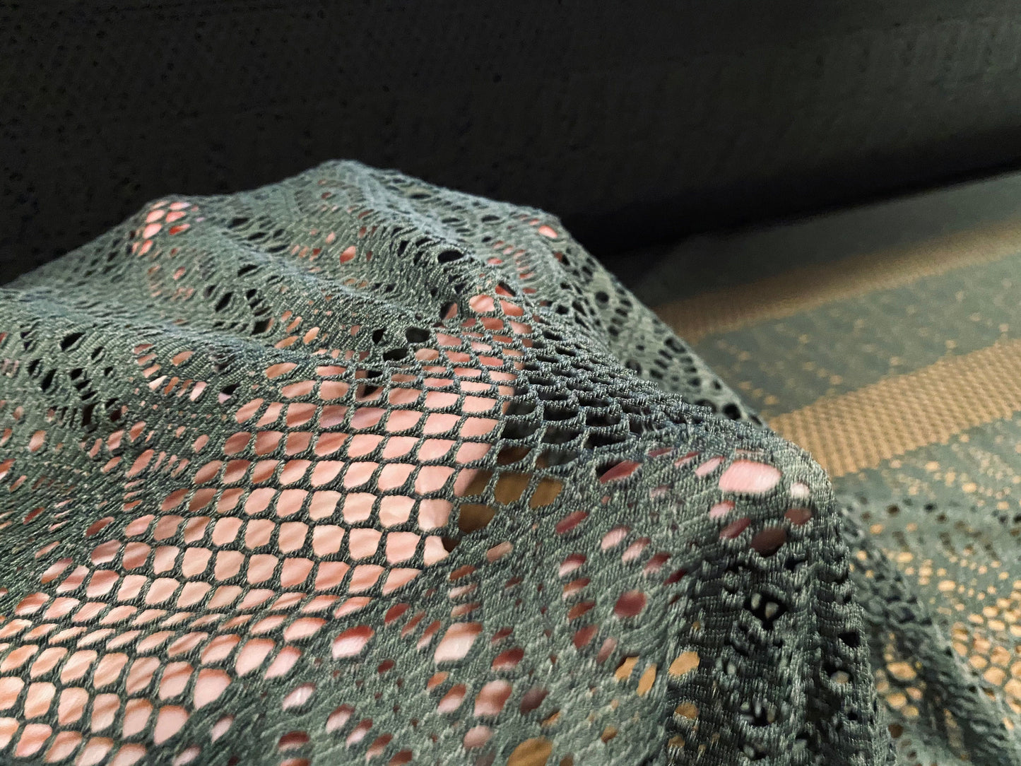 Fishnet stretch mesh floral spandex jersey fabric, per metre - Khaki