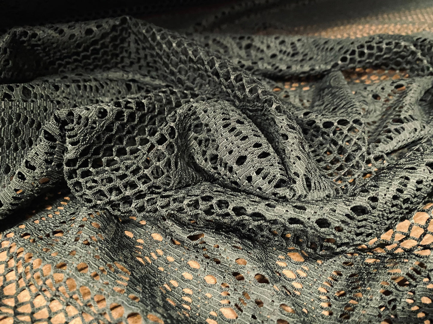 Fishnet stretch mesh floral spandex jersey fabric, per metre - Khaki