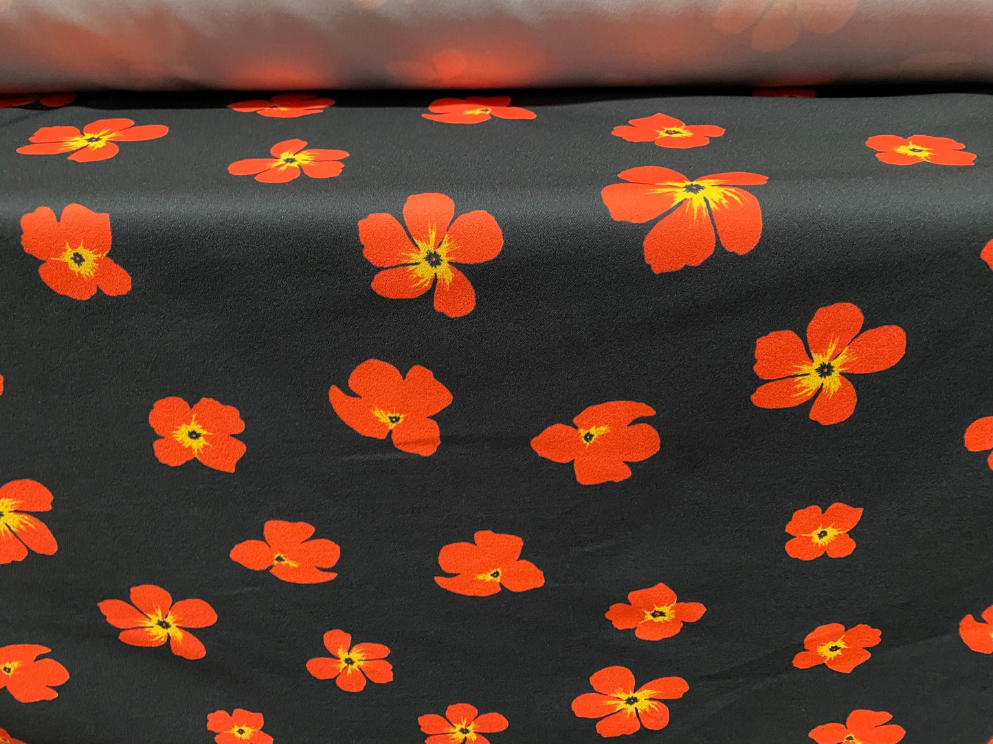 Scuba crepe fabric stretch spandex jersey, per metre - black with red poppy print