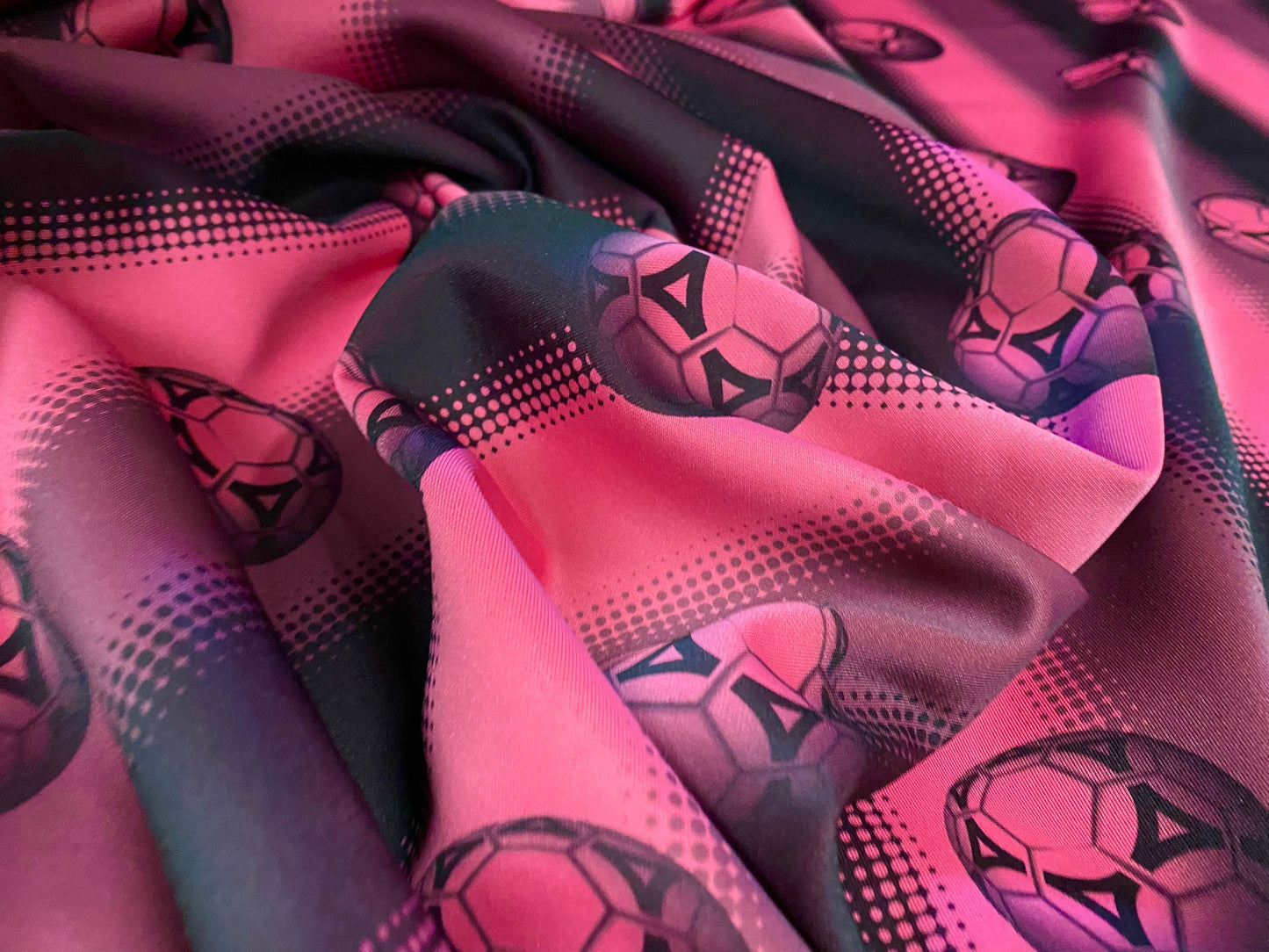 Scuba spandex jersey fabric, per metre - football print - cerise pink