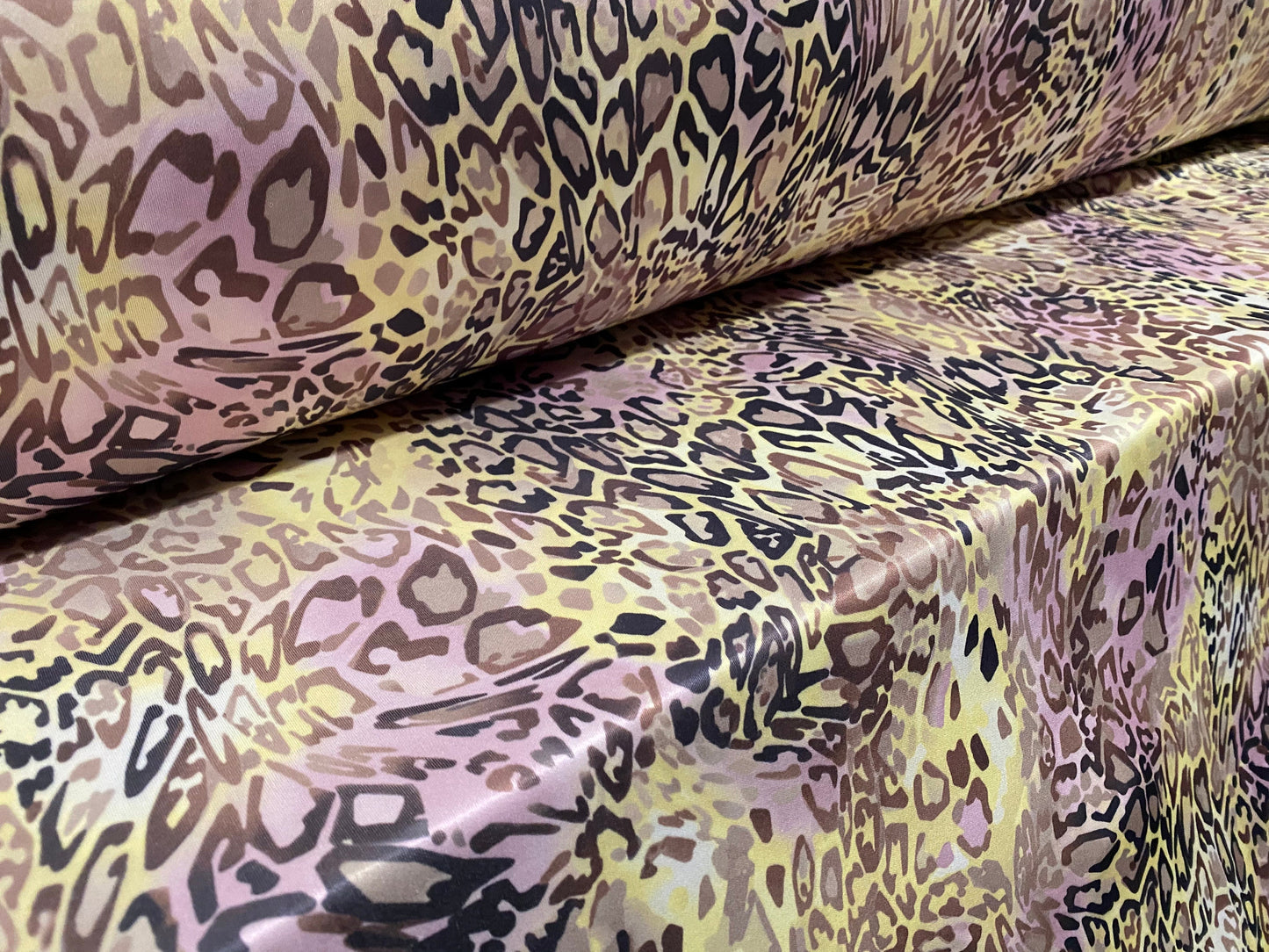 Scuba spandex stretch jersey fabric, per metre - yellow & pink leopardskin print