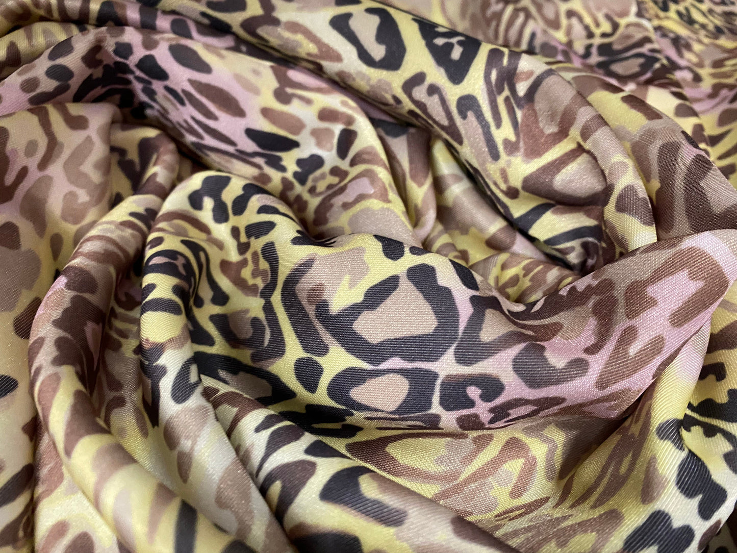 Scuba spandex stretch jersey fabric, per metre - yellow & pink leopardskin print