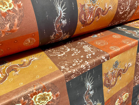 Scuba spandex jersey fabric, per metre - patchwork dragons print
