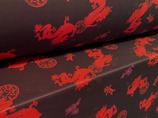 Scuba Stretch double jersey fabric, per metre - oriental dragon print