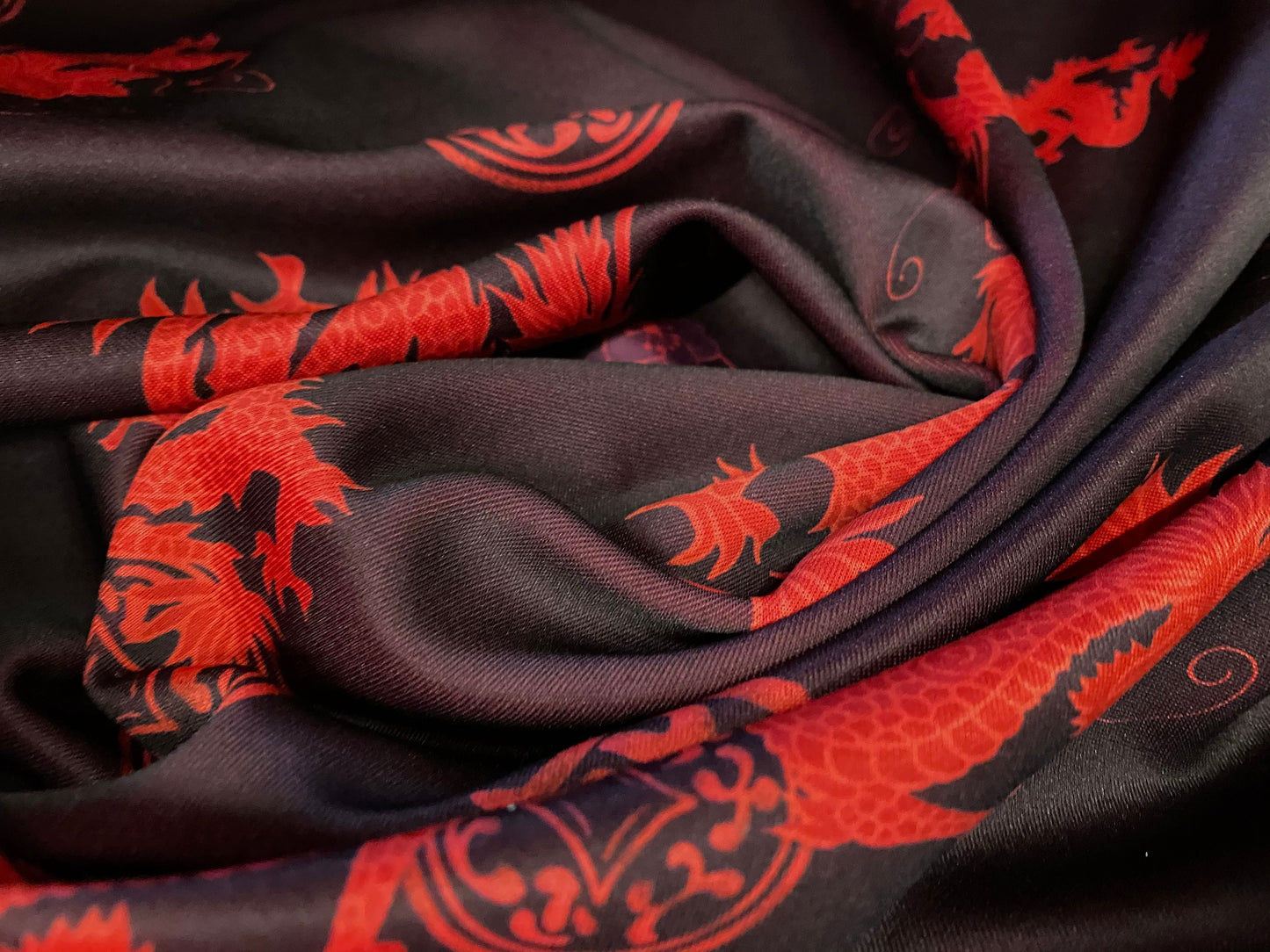 Scuba Stretch double jersey fabric, per metre - oriental dragon print