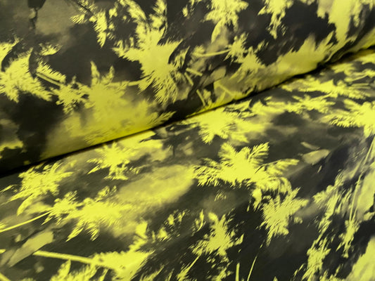 Spandex crepe jersey stretch fabric, per metre - palm trees & parrots print