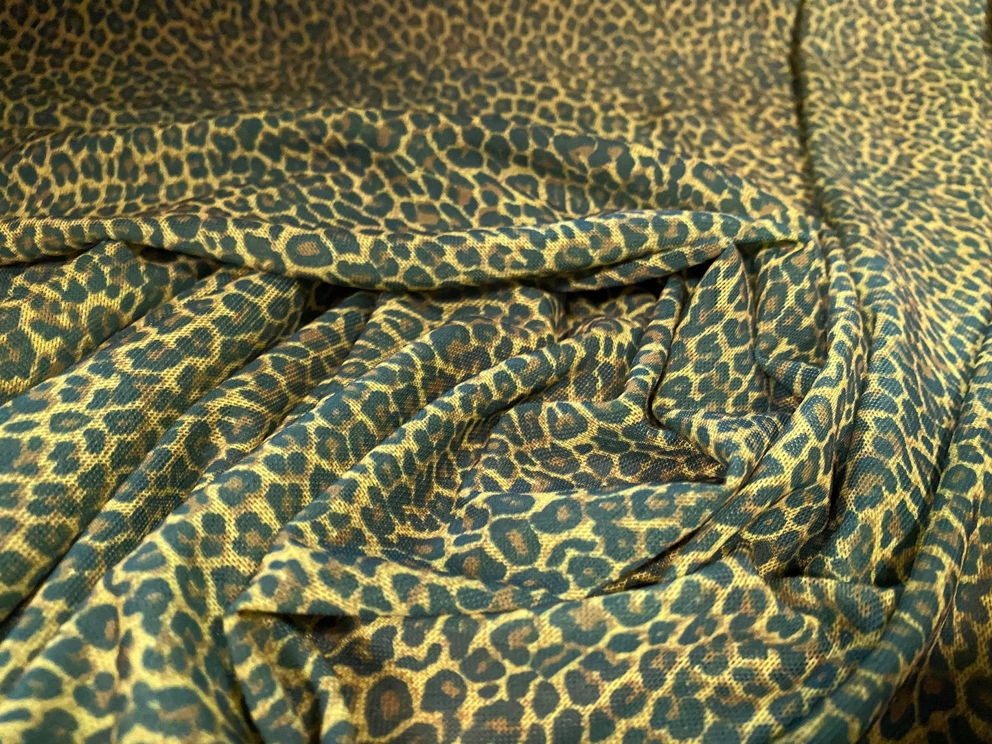 Power mesh net stretch fabric, per metre - leopardskin print - brown & yellow