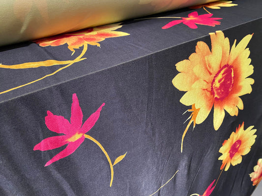 Stretch spandex satin jersey fabric, per metre - large floral print