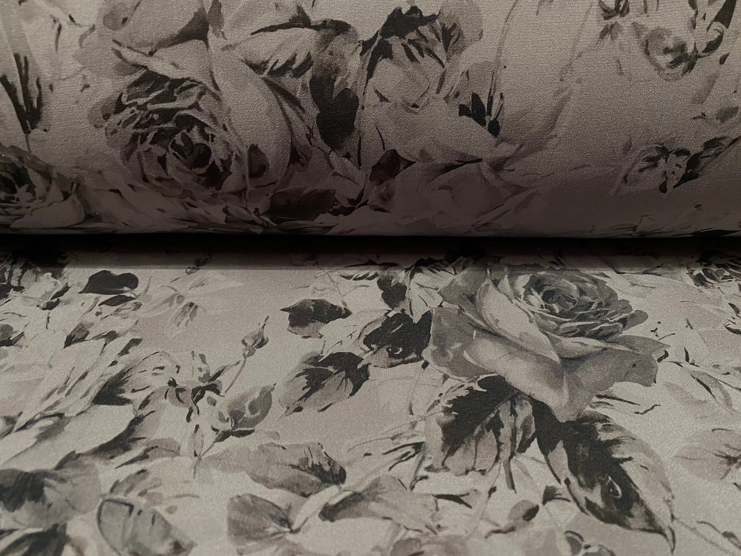 Printed ITY stretch spandex Jersey fabric, per metre - grey rose floral print