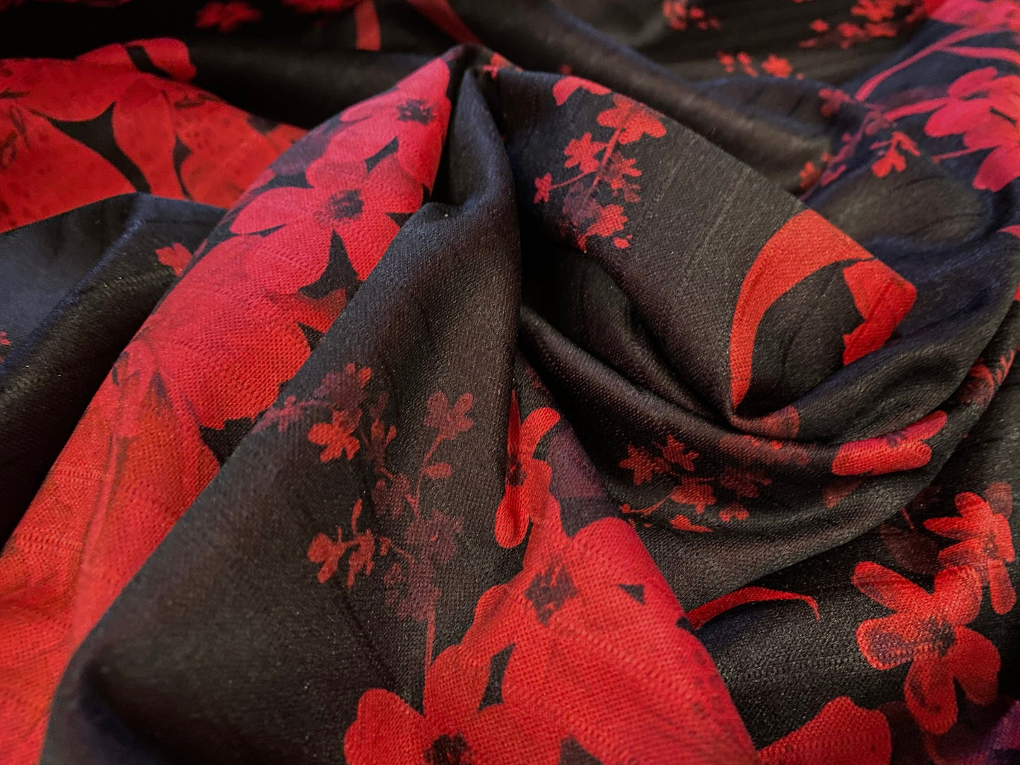 Stretch rib double jersey fabric, per metre - floral print - black & red