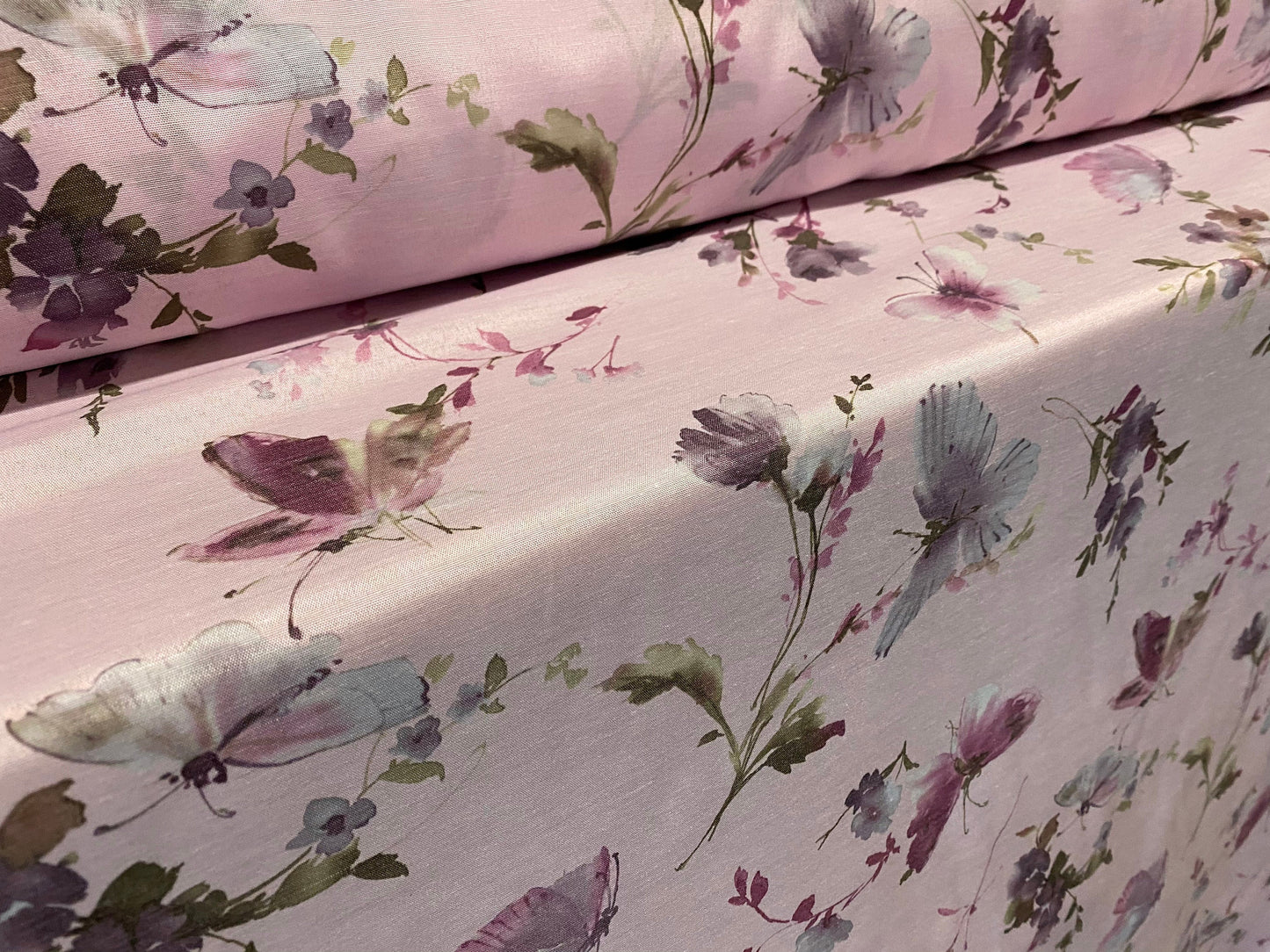 Printed woven Kelly dress fabric, per metre - lilac flowers & butterflies