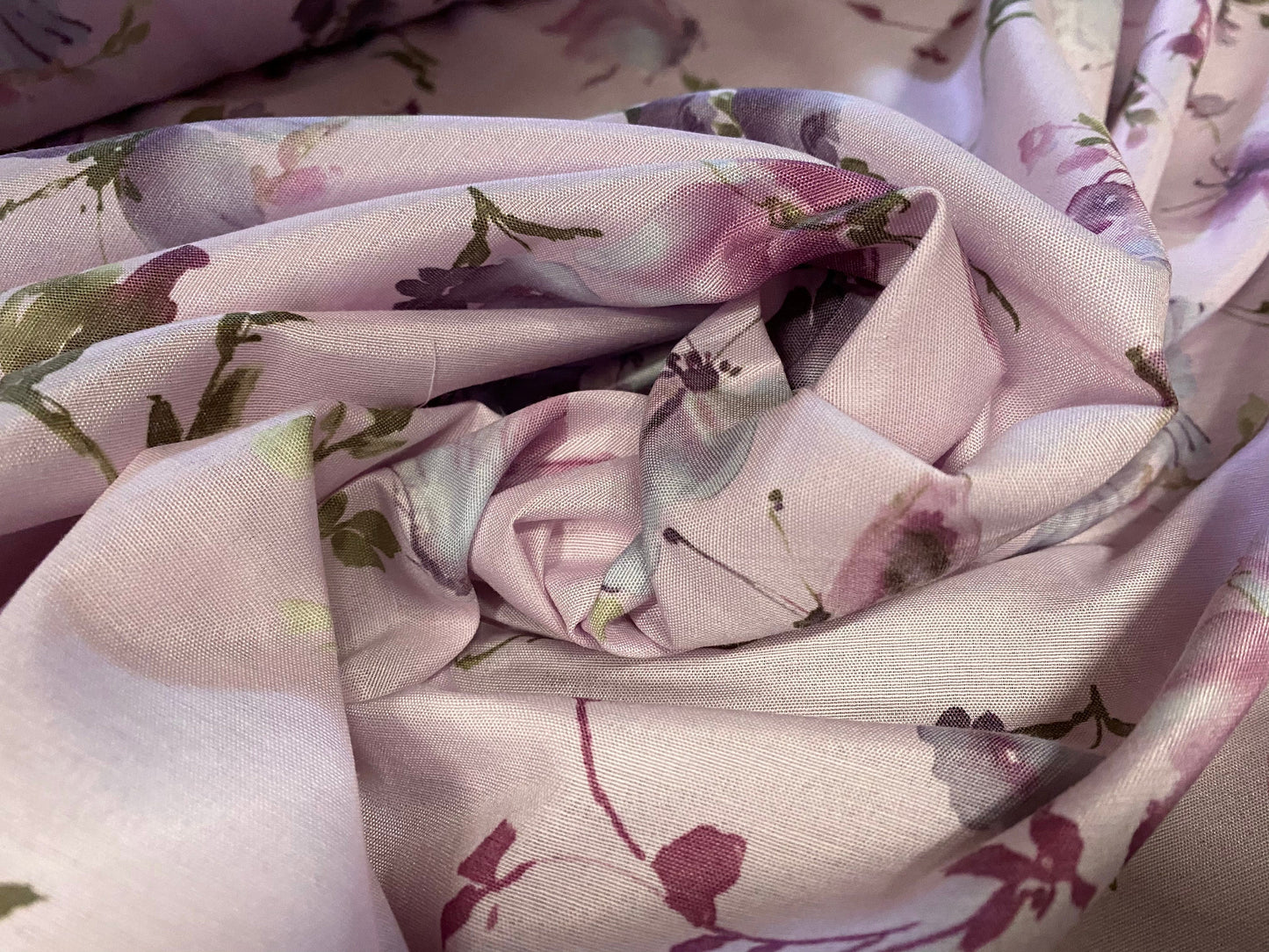 Printed woven Kelly dress fabric, per metre - lilac flowers & butterflies