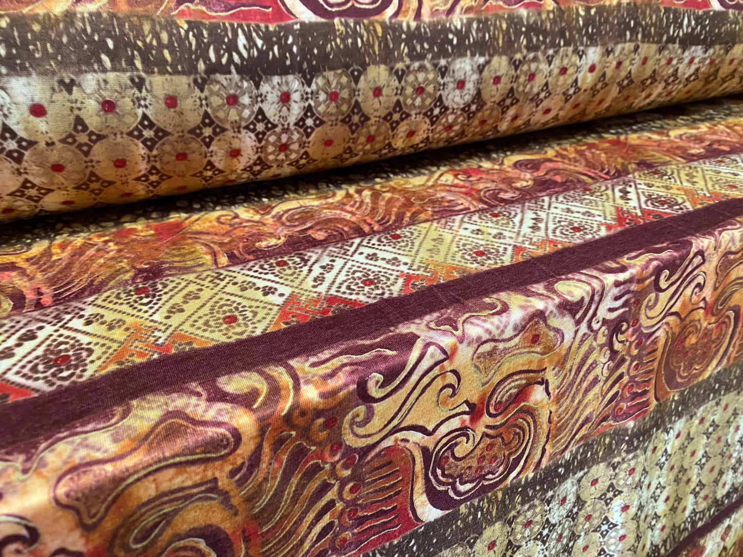 Soft handle jersey fabric, per metre - oriental stripe print