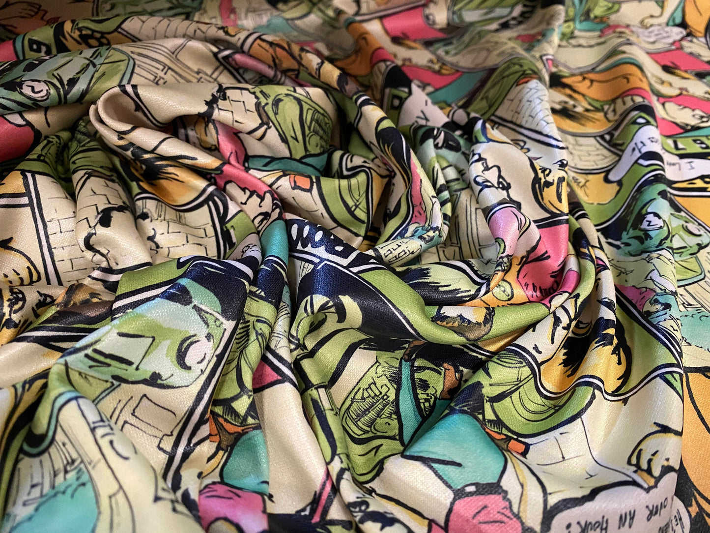 Coated Double jersey stretch spandex fabric, per metre - comic strip cartoon print