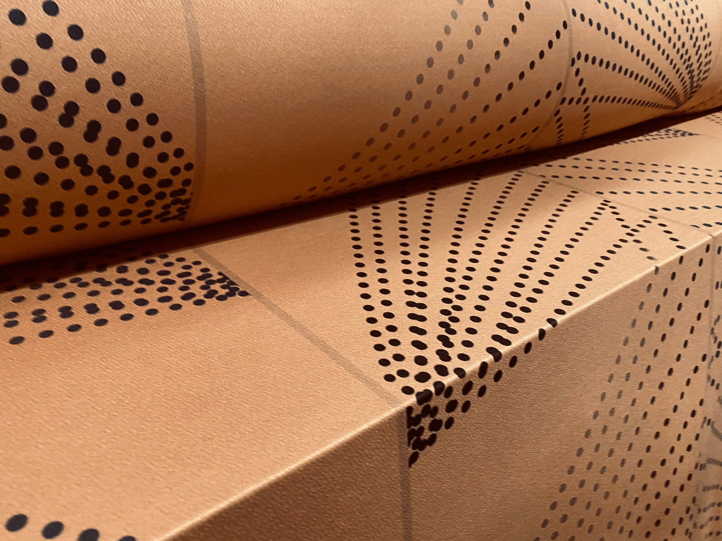 Stretch spandex crepe jersey fabric - terracotta geometric spot print