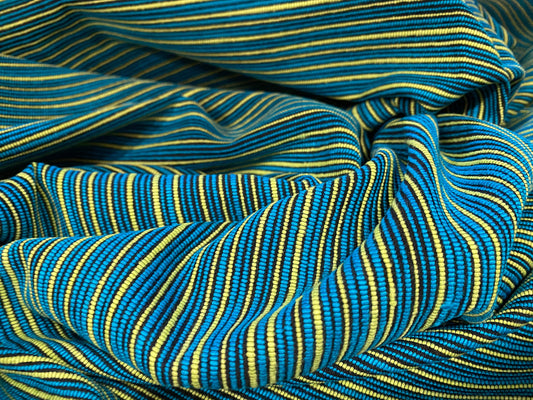 Slubbed stripe heavyweight woven fabric, per metre - turquoise & yellow