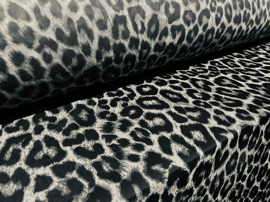 Chiffon jersey dress blouse fabric, per metre - Leopardskin animal print - grey