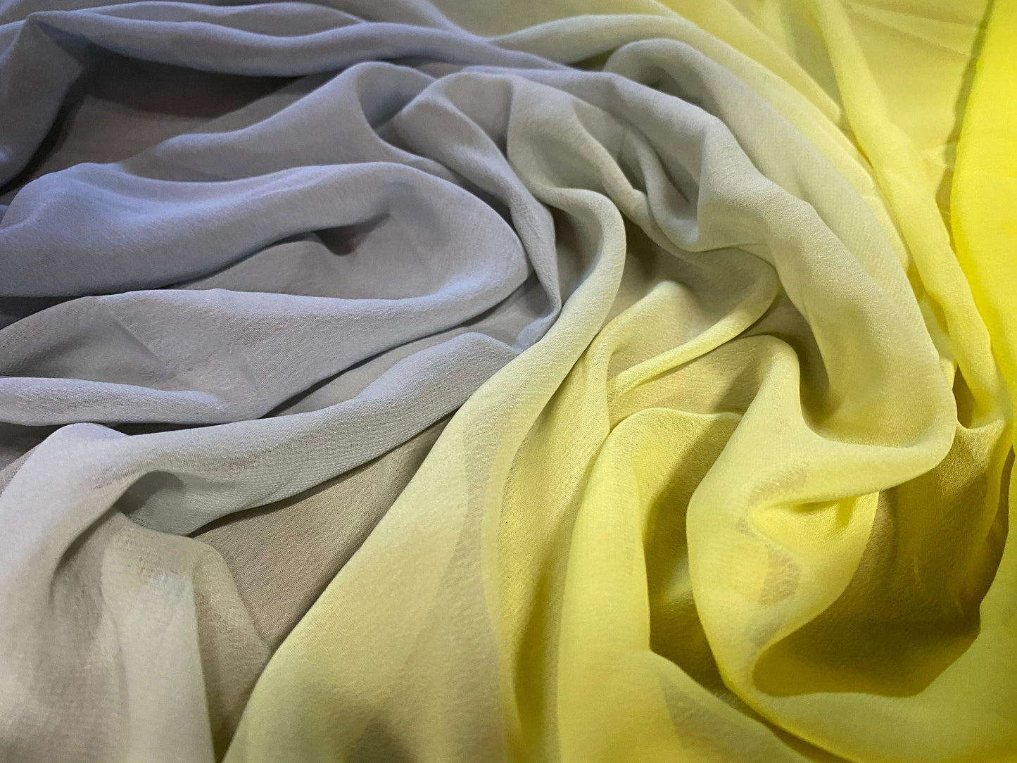 Printed chiffon yoryu dress blouse fabric, per metre - yellow & grey ombré stripe