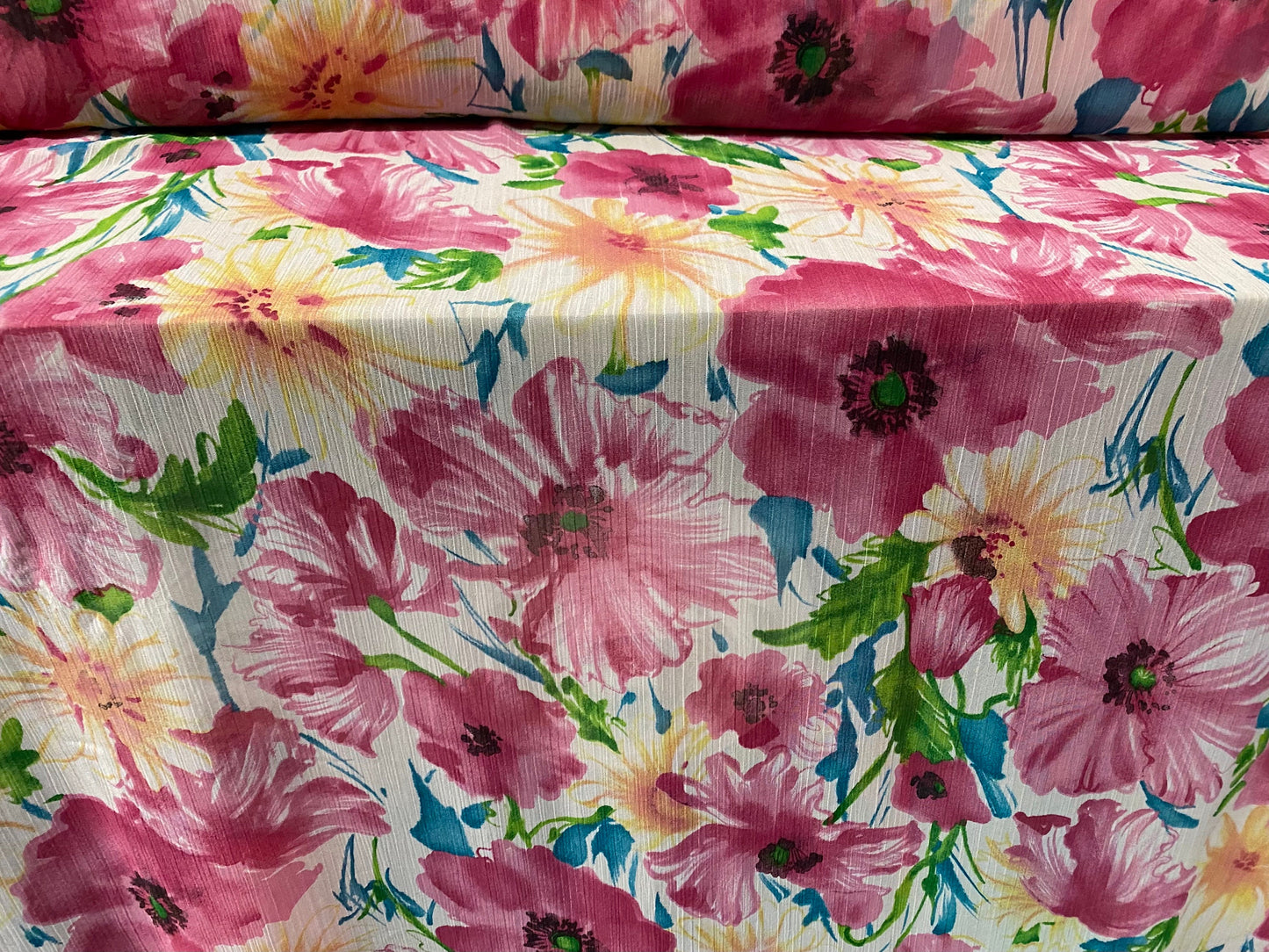 Printed chiffon yoryu dress blouse fabric, per metre - poppy flower - pink