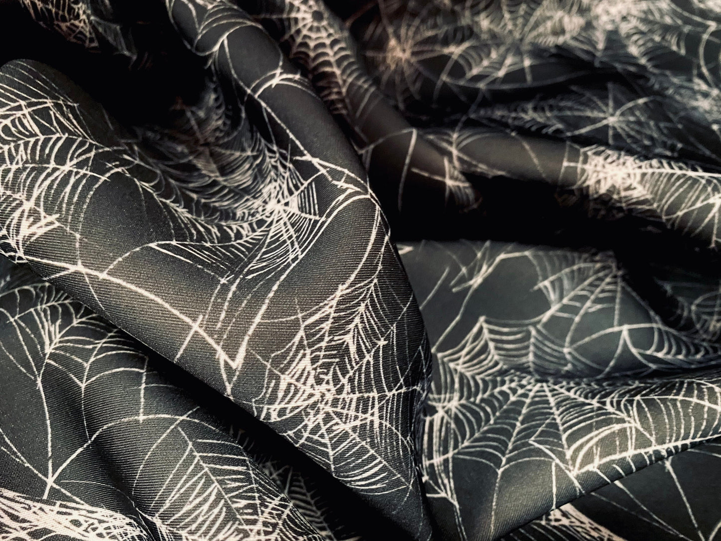 Sandwich Scuba Neoprene elastane double jersey fabric, per metre - Black spiders web cobweb print