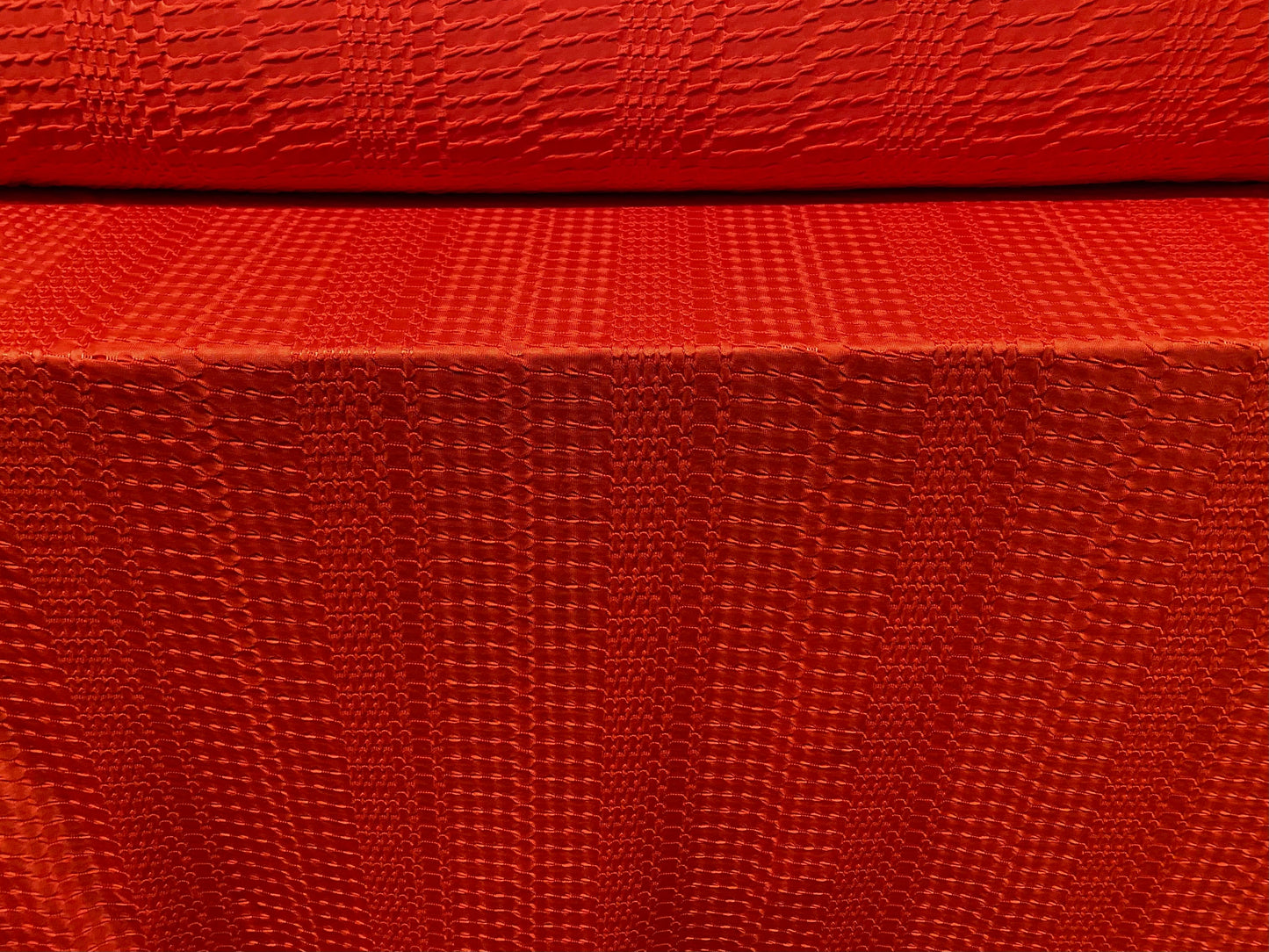 Geometric jacquard jersey dress fabric, per metre - cayenne