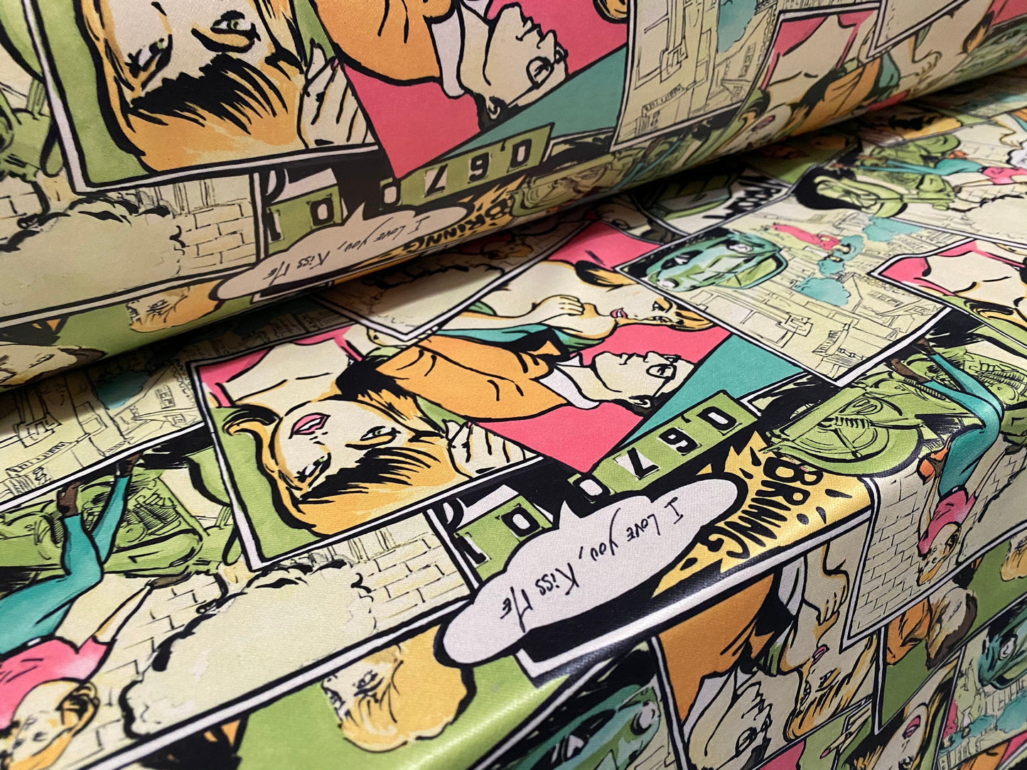 Coated Double jersey stretch spandex fabric, per metre - comic strip cartoon print