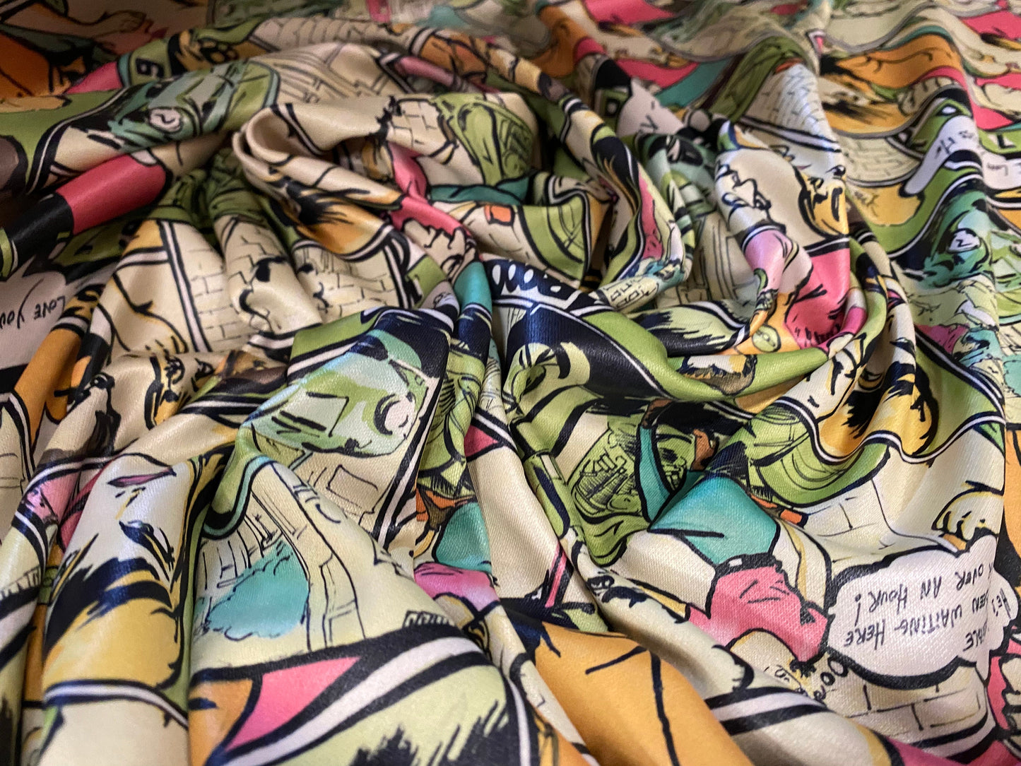 Coated Double jersey stretch spandex fabric, per metre - comic strip cartoon print