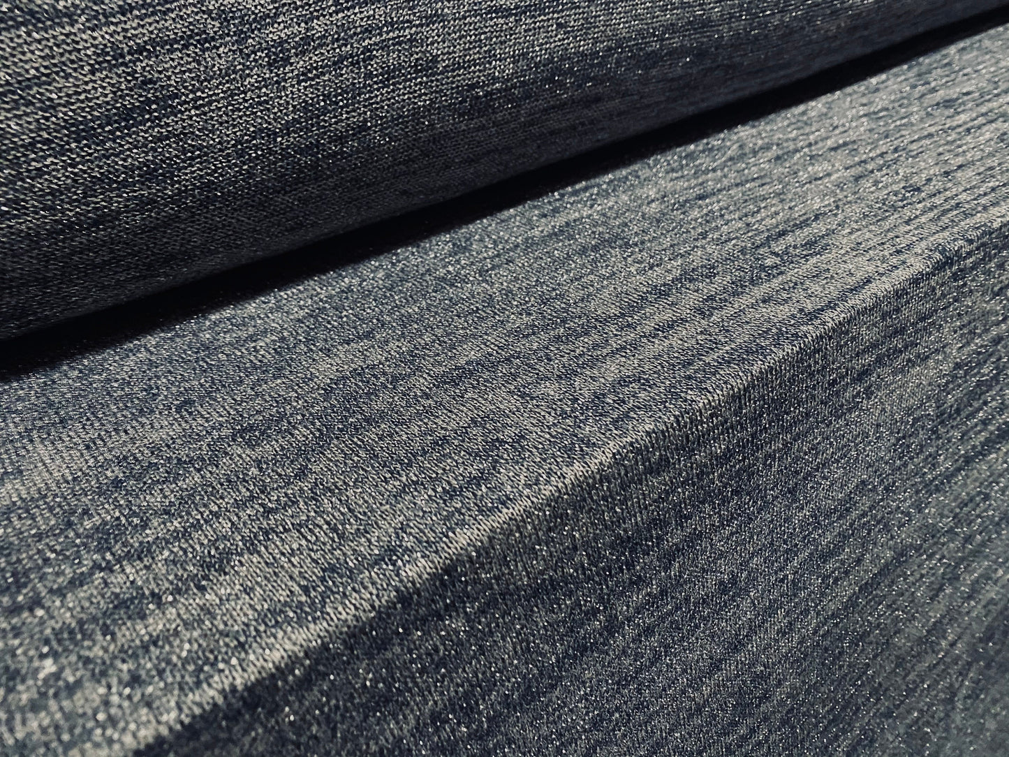 Lurex metallic knitwear Stretch jersey fabric, per metre - denim blue & silver melange