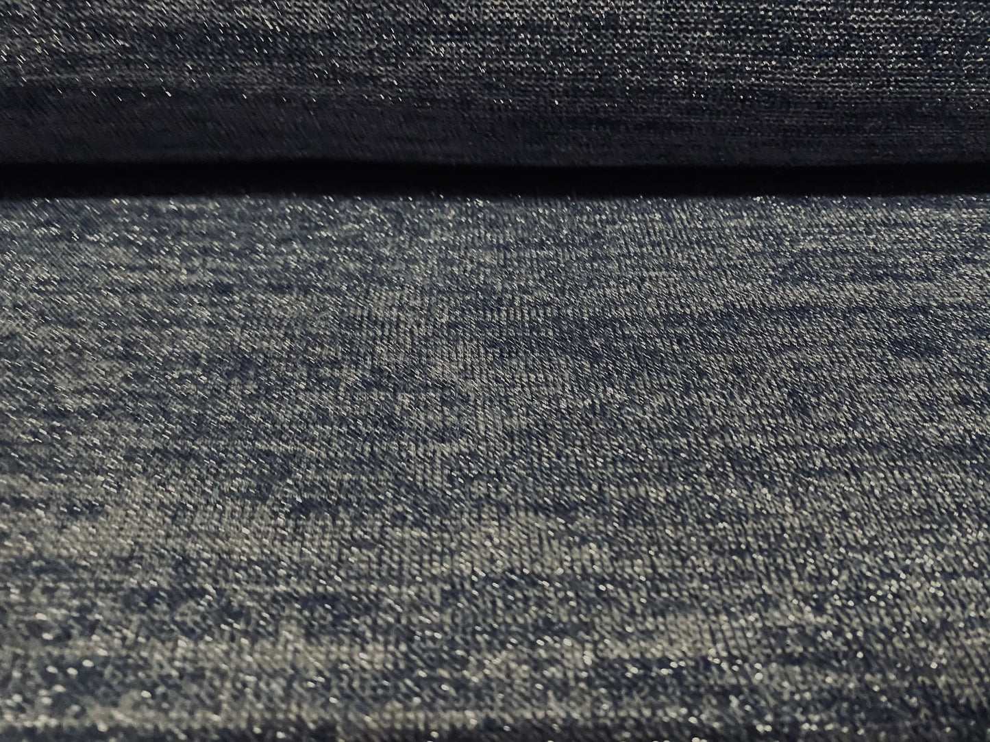 Lurex metallic knitwear Stretch jersey fabric, per metre - denim blue & silver melange