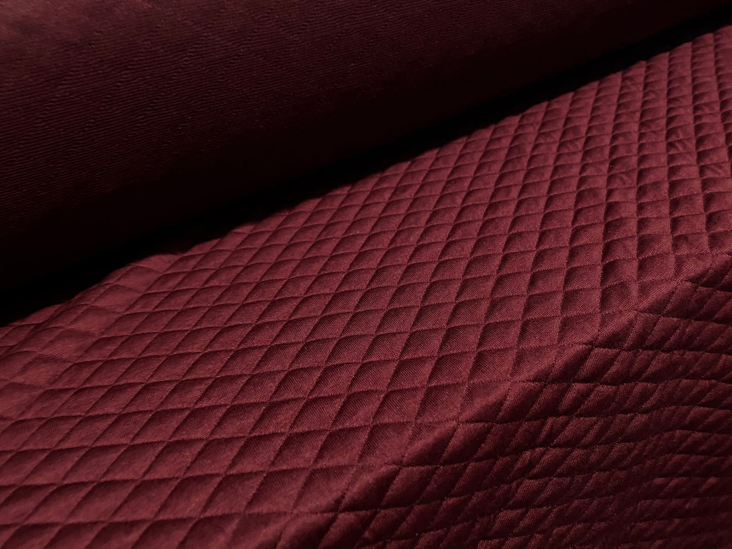 Mock diamond quilted double jersey stretch fabric, per metre - plain - wine