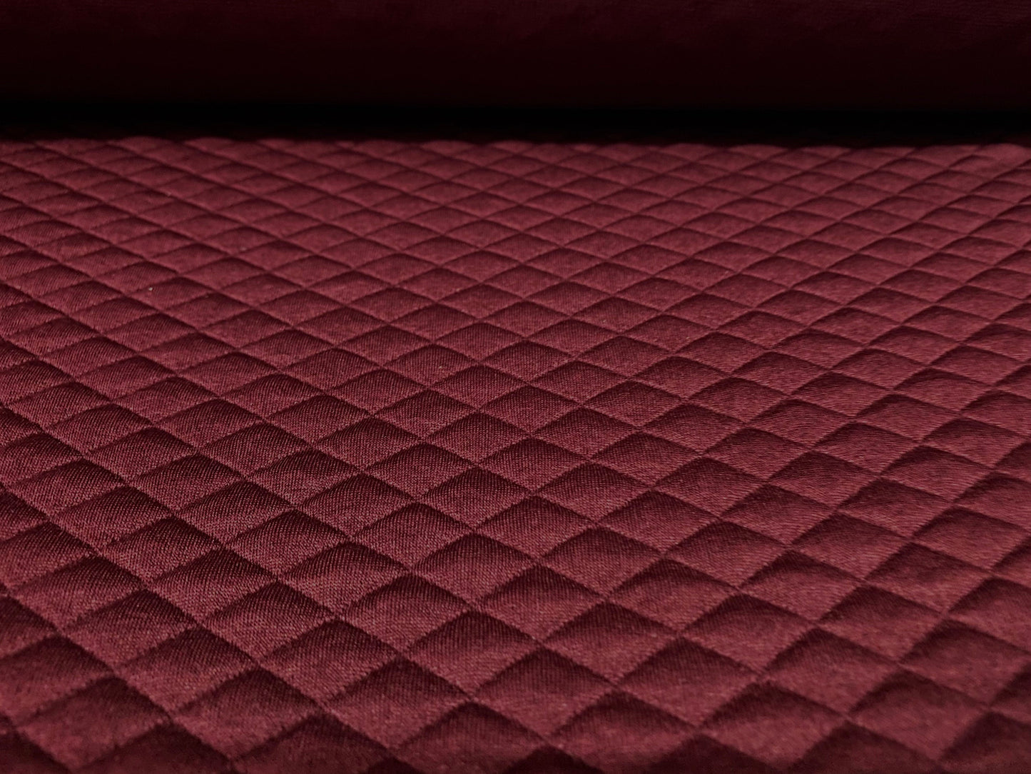 Mock diamond quilted double jersey stretch fabric, per metre - plain - wine