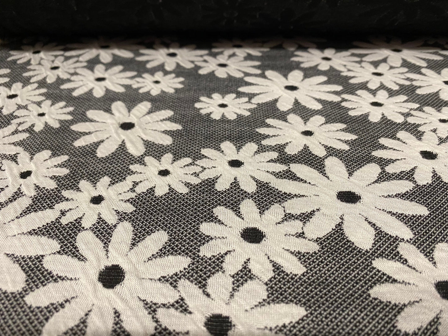 Daisy flower jacquard double jersey stretch fabric, per metre - grey