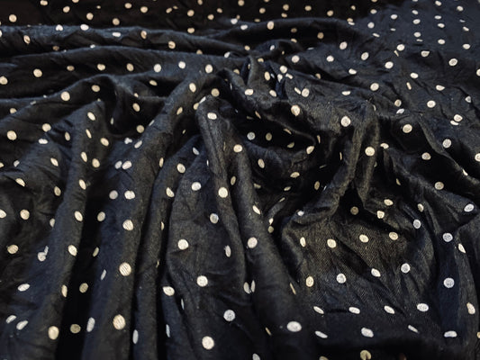 Crush soft handle single jersey dress fabric, per metre - black with white spots print