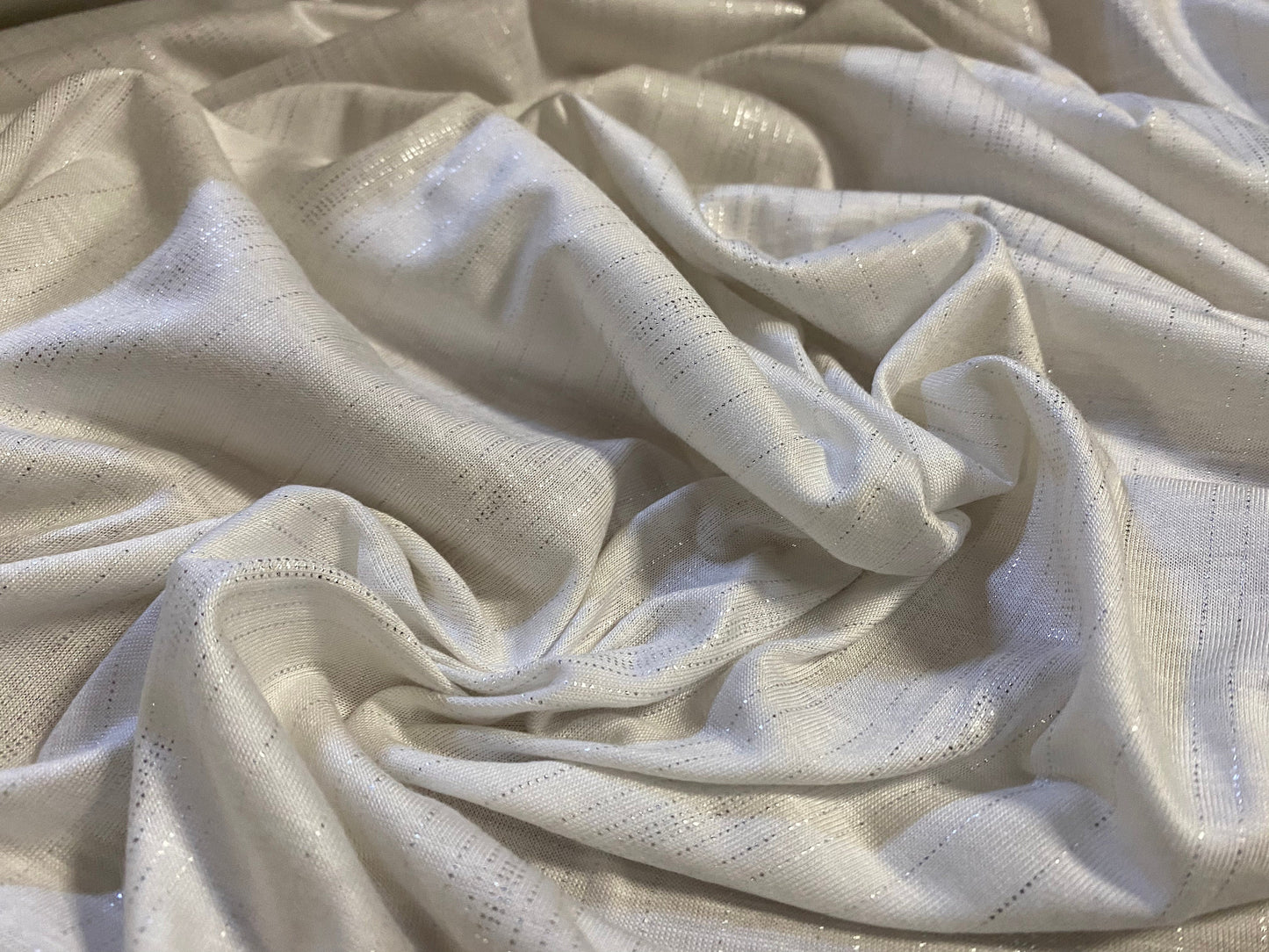 Viscose single jersey fabric with silver slub stripe, per metre - White