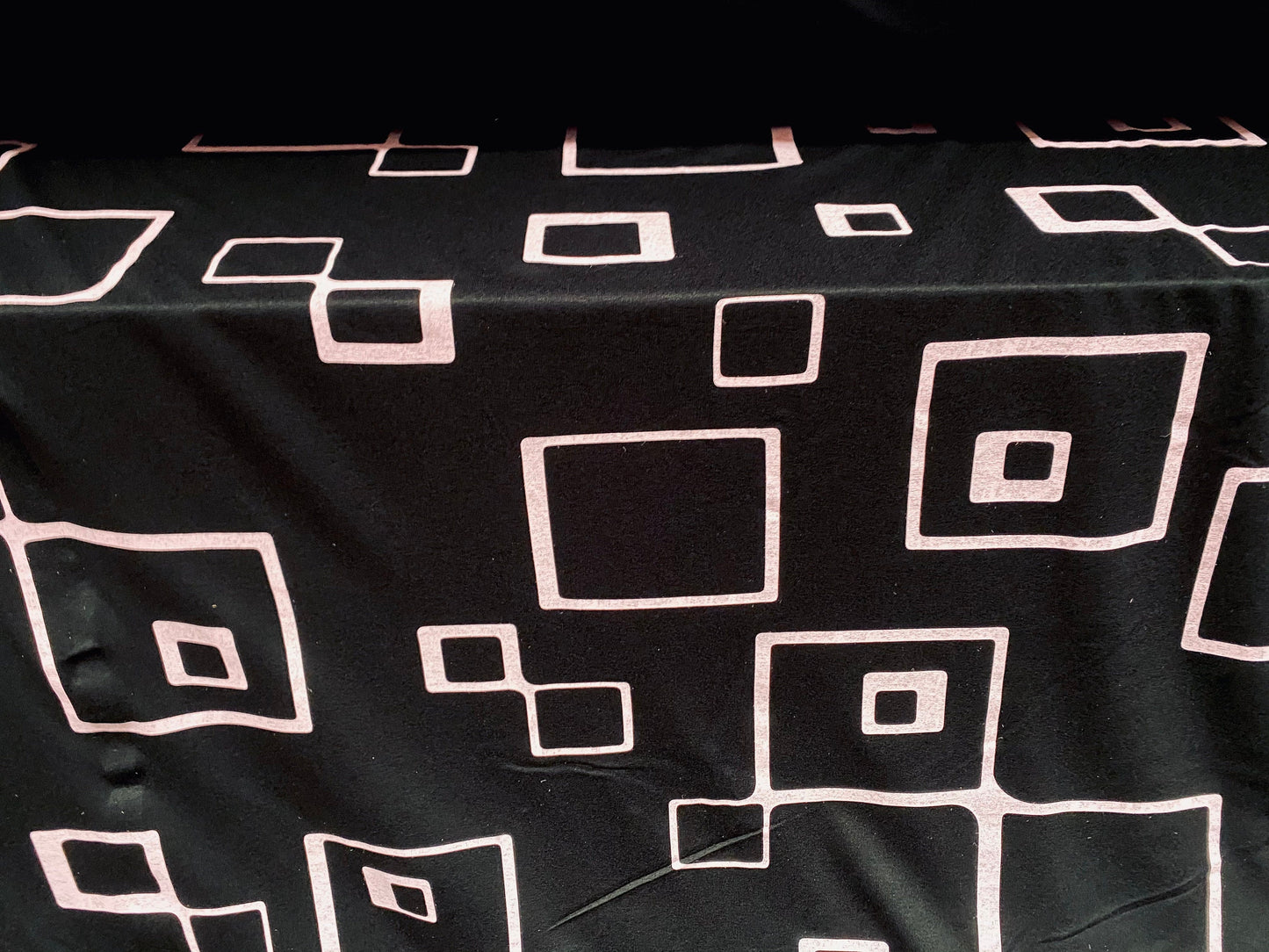 Viscose Elastane stretch single Jersey Fabric, per metre - geometric squares print - black & pink