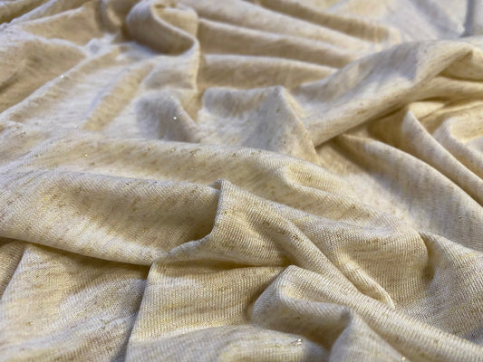 Melange single jersey fabric with gold lurex slub, per metre - cream marl