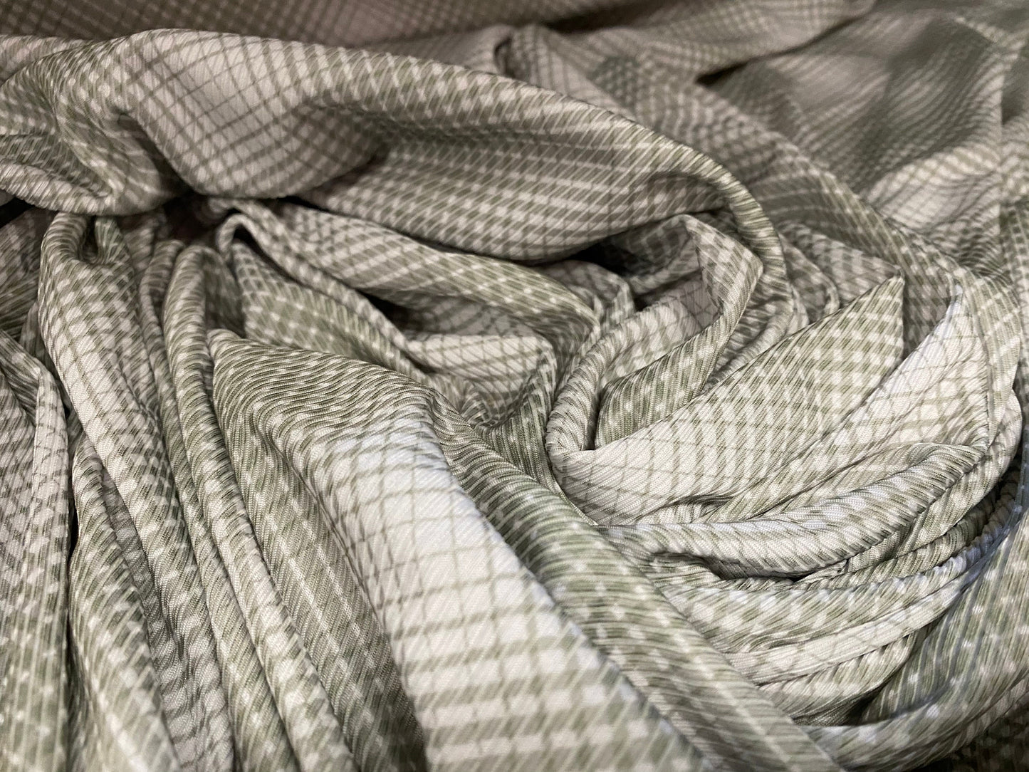 Stretch spandex rib jersey fabric, per metre - Sage psychedelic geometric print