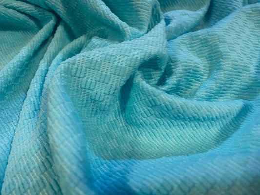 Waffle squares jacquard stretch double jersey fabric, per metre - turquoise