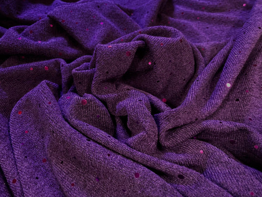 Crepe knitwear jersey fabric with sequins, per metre - purple