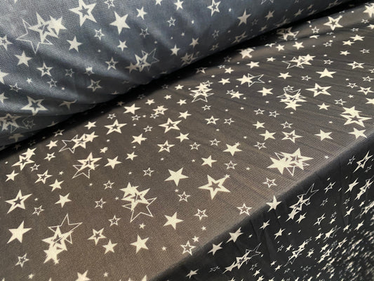 Chiffon jersey dress blouse fabric, per metre - stars print - dark grey & cream