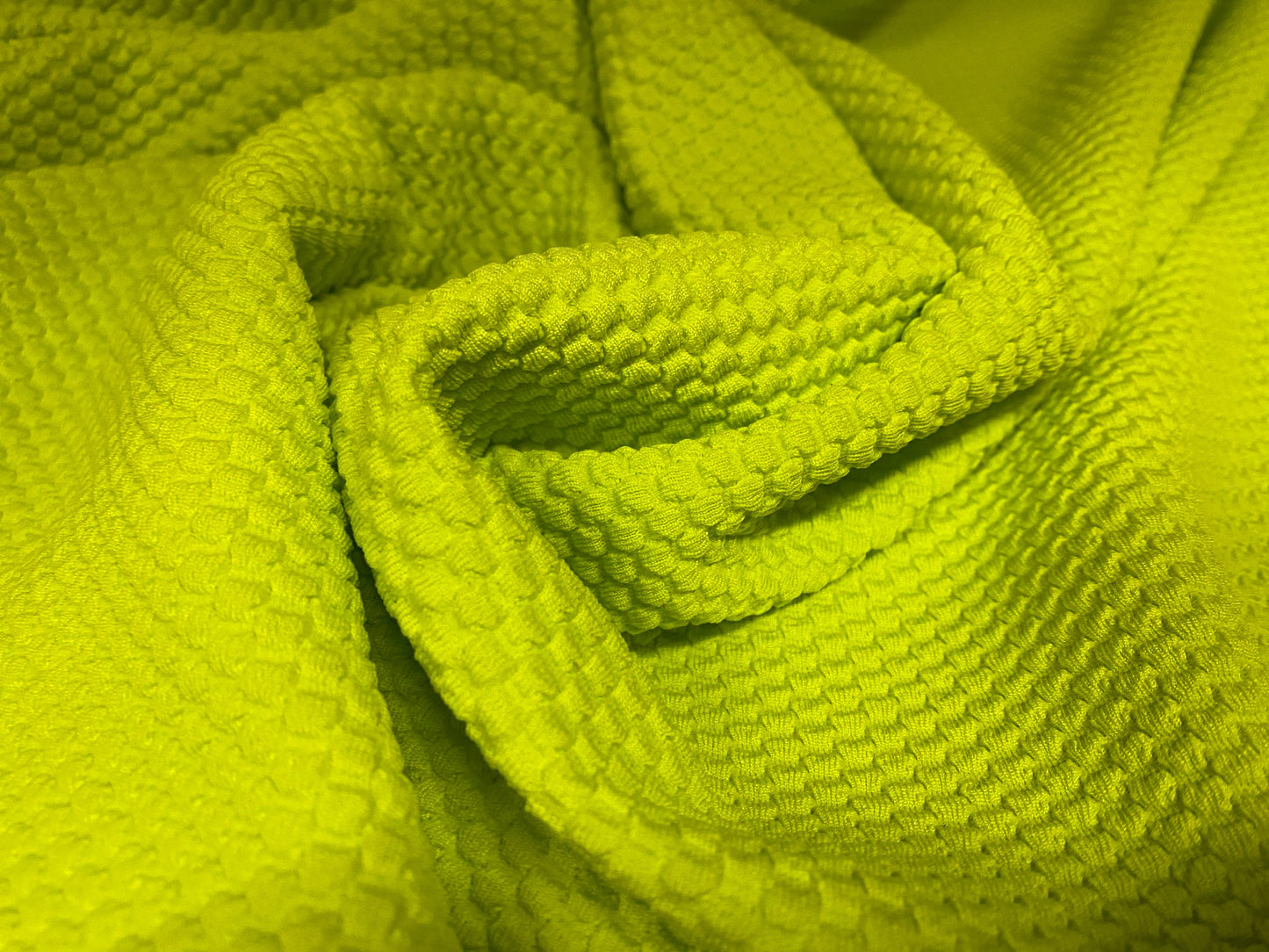 Honeycomb jacquard stretch double jersey fabric, per metre - lime