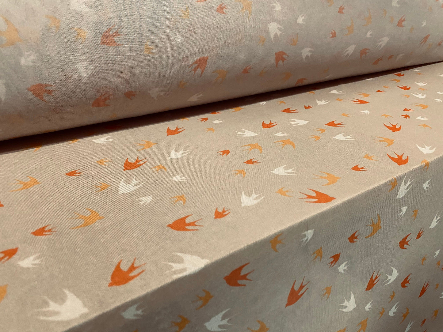 Chiffon jersey mesh net dress blouse fabric, per metre - Swallows print - Stone
