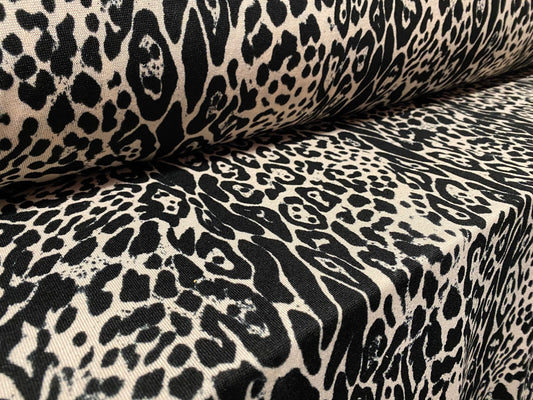 Soft knitwear stretch jersey dress fabric, per metre - cheetah print - black & nude