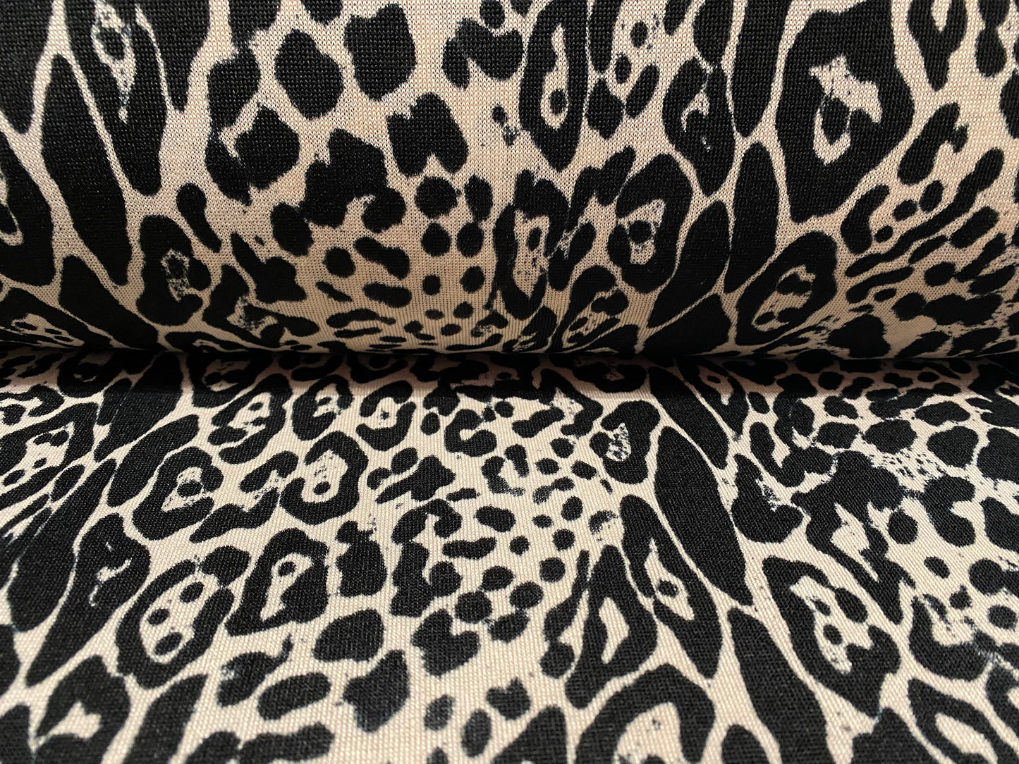 Soft knitwear stretch jersey dress fabric, per metre - cheetah print - black & nude