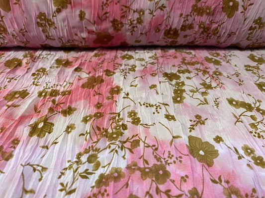 Printed crinkle chiffon dress blouse fabric, per metre - tie dye floral print - pink