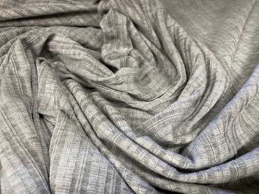 Stretch spandex rib jersey fabric, per metre - grey marl melange - 60 inches wide