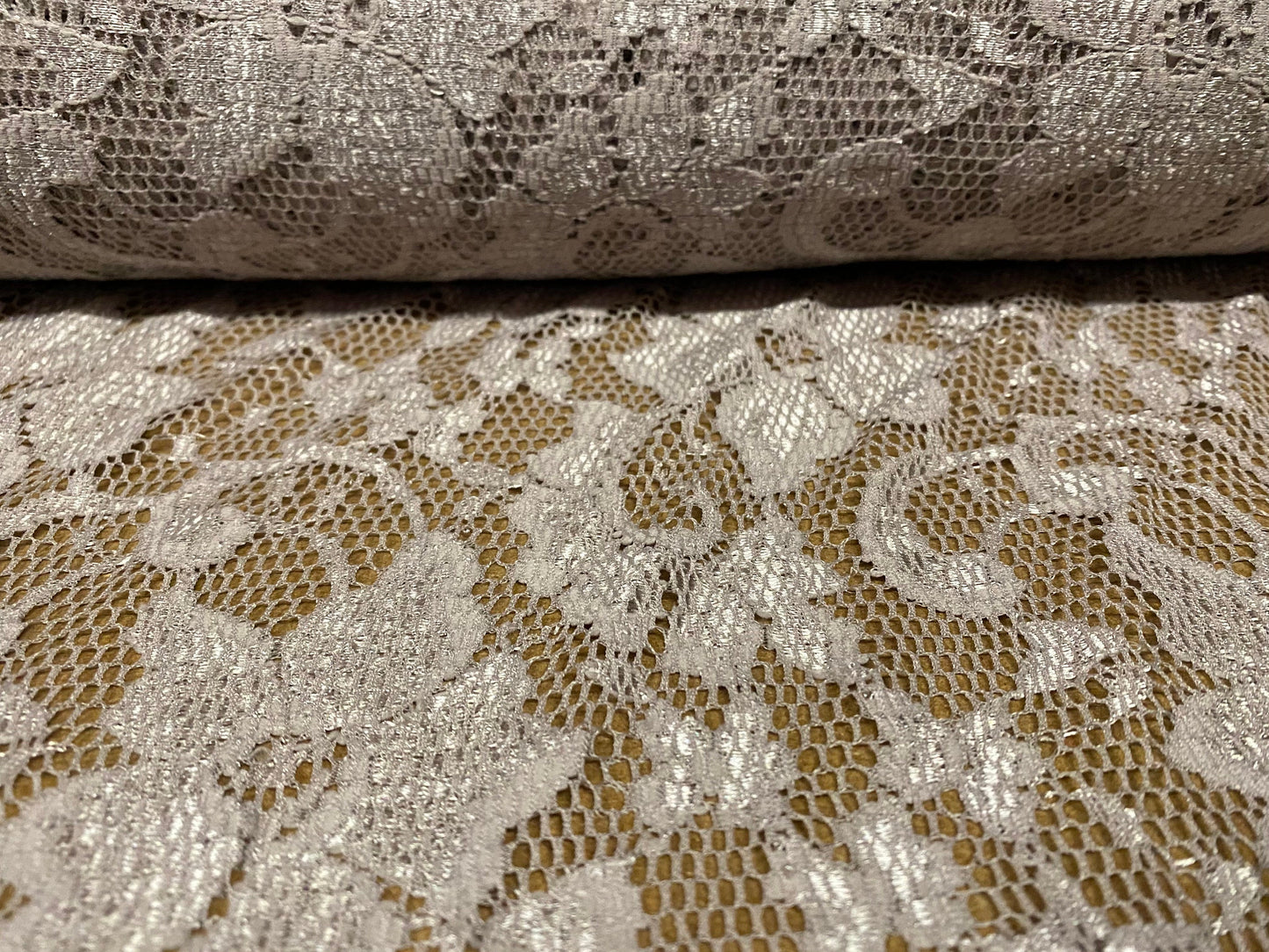 Stretch lace dress fabric, per metre - flower design - latte