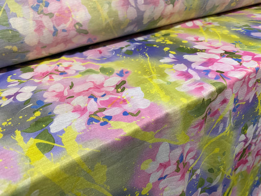 Soft handle jersey fabric, per metre - blossom splash print