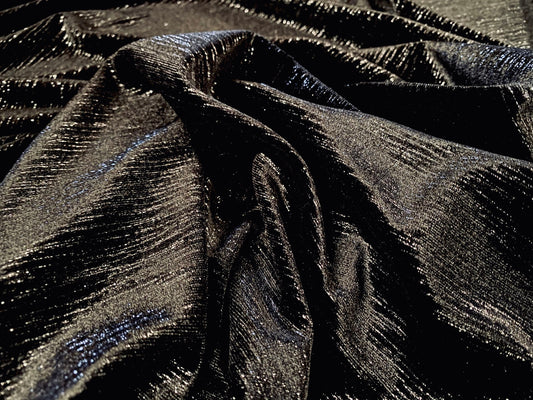 Spandex velvet stretch fabric, per metre - black with silver slub stripe