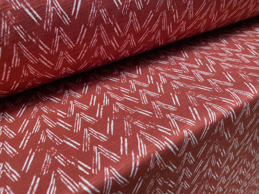 Soft handle slub single jersey fabric, per metre - arrowhead chevron print - brick red